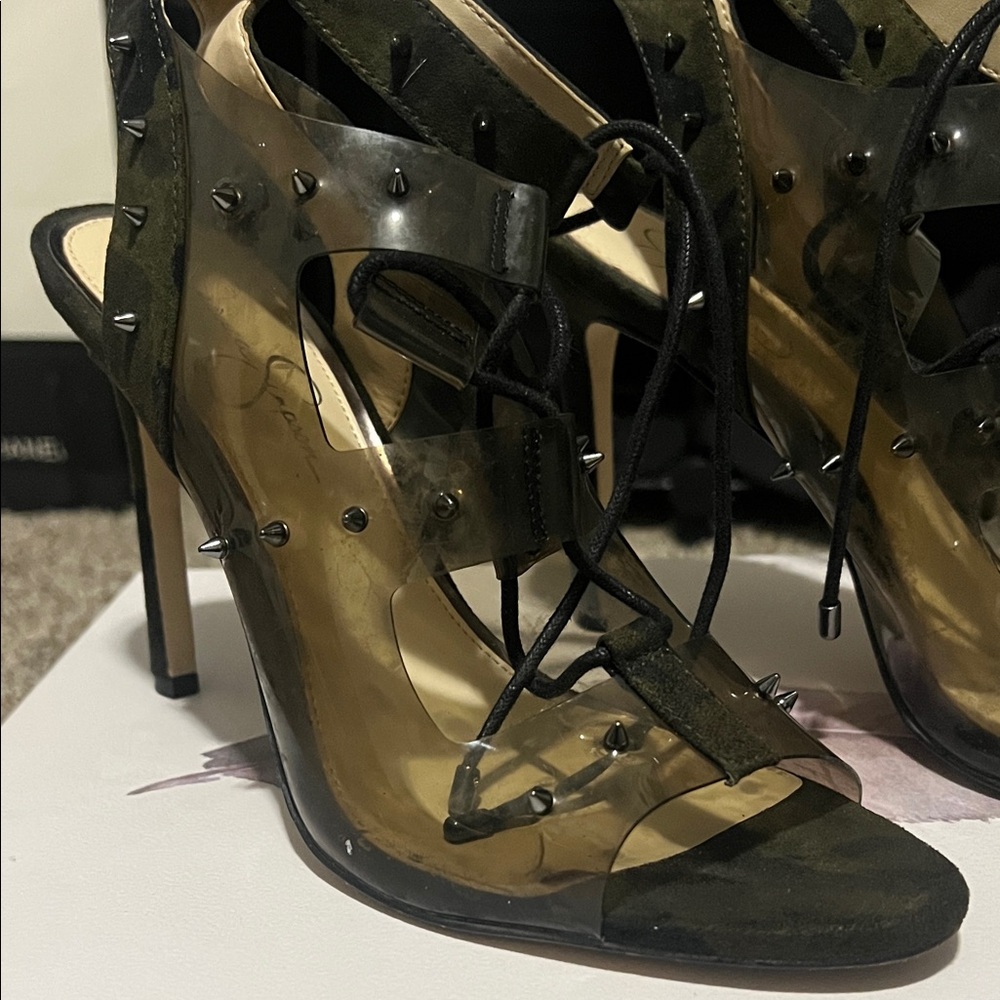 Stylish olive green Spiked Heels